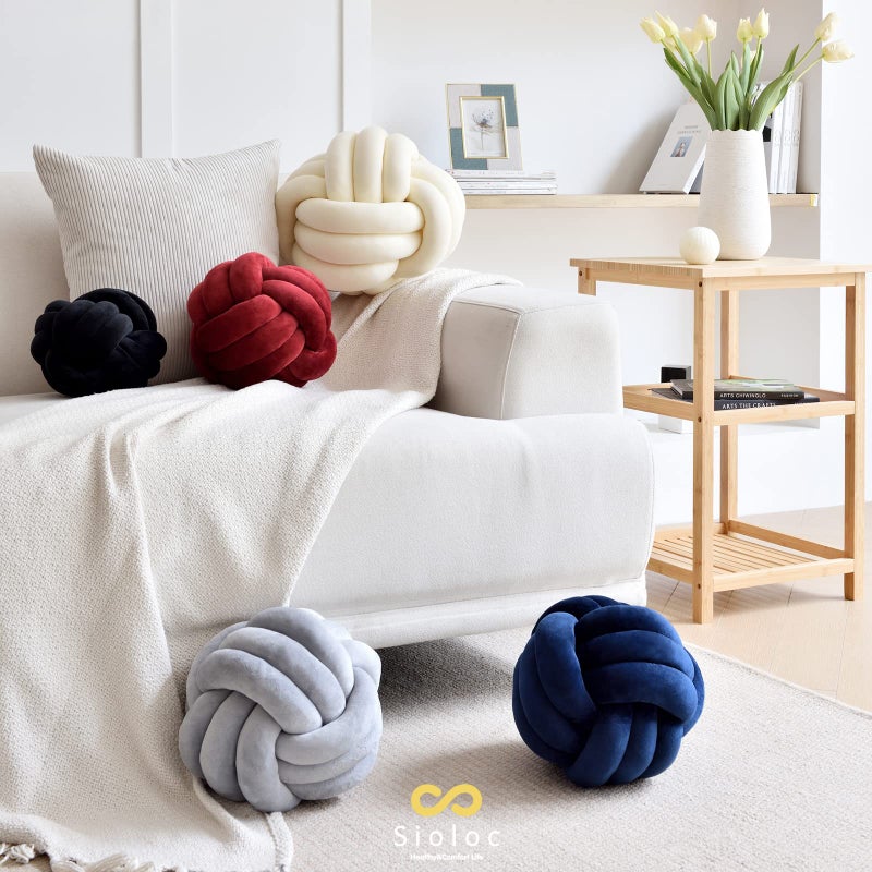 Sioloc Soft Knot Ball Pillows, Throw Cushion Home Decoration Plush ,Throw Knotted Handmade Round Plush Pillow (7.8inches,Ivory） - Image 2